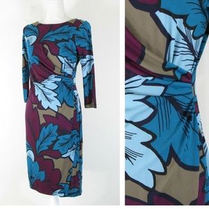 Talbots Foliage Print Side Ruched Jersey Dress, Size L